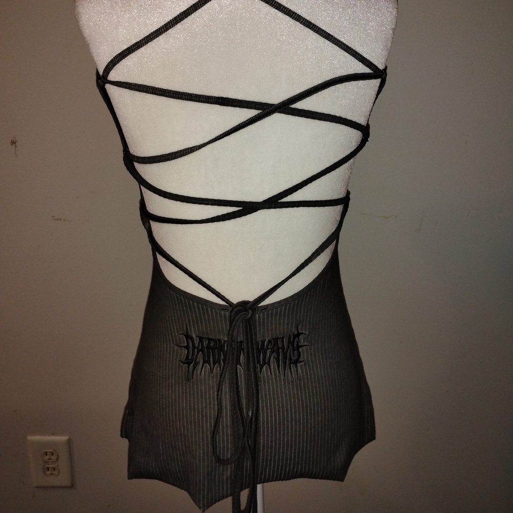 Dolls Kill Black Pinstripe Lace-Up Mini Dress